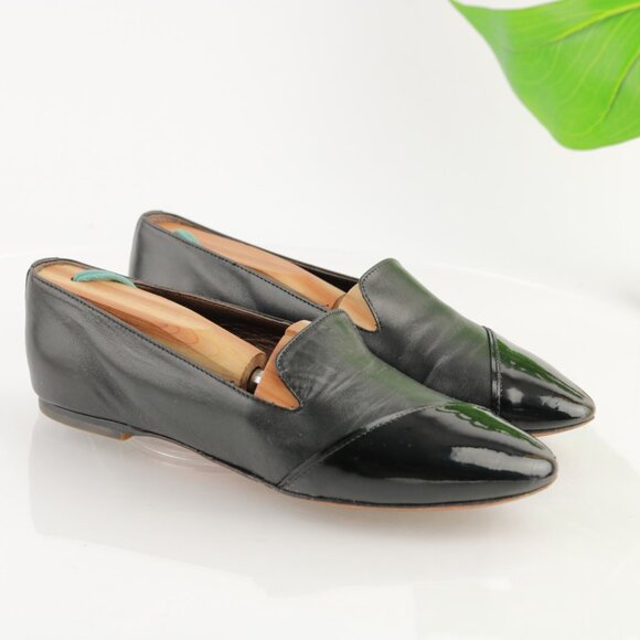 AGL Womens Loafer Size 37 7 Black Leather Pointed Cap Toe SlipOn Flat Shoe Italy - Picture 3 of 11